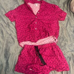 Victoria's Secret Fuchsia and Gray Polka Dot Set